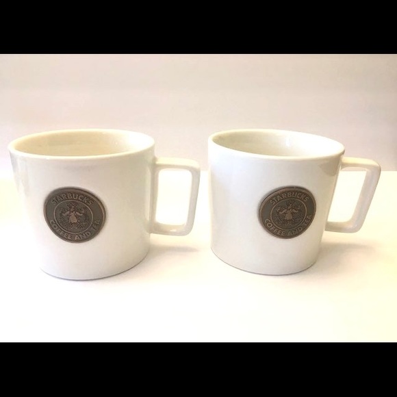 Starbucks 2014 White Copper Metal Medallion Logo Mermaid Coffee Mugs - Picture 1 of 10